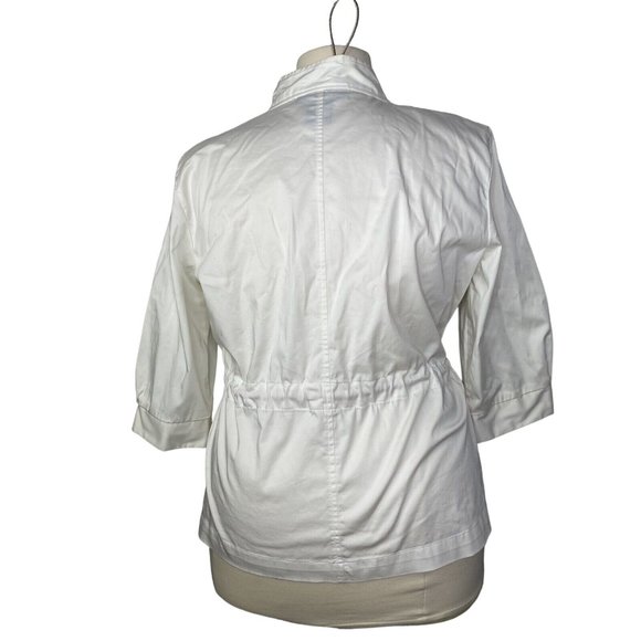 susan graver 1x Button Down Blouse Ivory Cinch Waist 3/4 Sleeves - Picture 3 of 7
